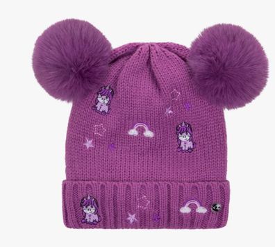 QHP Kinder Winter Mütze Sterrin mit Bommeln pink