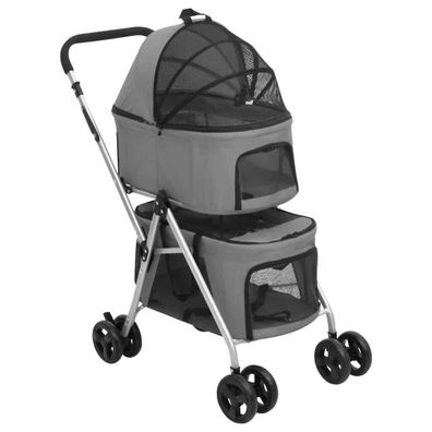 Hundebuggy Hundewagen für 2 Hunde Faltbar Grau 83x48x97 cm Oxford-Gewebe