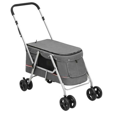 Hundebuggy Hundewagen Faltbar Grau 100x49x96 cm Leinenstoff