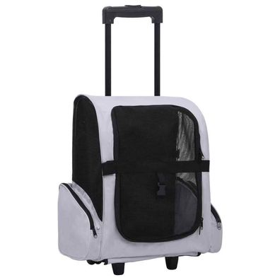 Katzen/ Hunde Transportbox Reisebox Trolley für Haustiere 3-in-1 Faltbar Grau