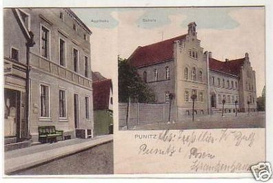 29752 Mehrbild Ak Punitz Apotheke und Schule 1915