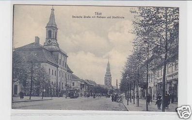 29606 Ak Tilsit Deutsche Straße mit Rathaus um 1940
