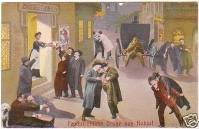 27419 Humor Ak Feuchtfröhliche Grüße aus Kahla 1908