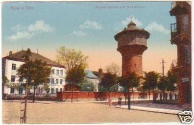 27466 Ak Riesa Knabenschule und Wasserturm um 1920