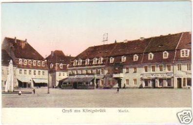27475 Ak Gruß aus Königsbrück Markt mit Geschäften 1908