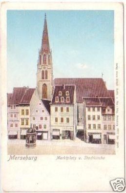 27656 Ak Merseburg Marktplatz und Stadtkirche 1906