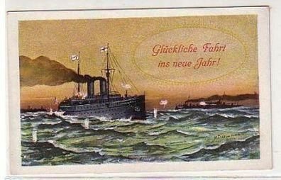 27775 Neujahrs Ak mit Deutschem Kriegsschiff um 1915
