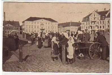 28016 Feldpost Ak Mitau Marktplatz mit Hotel 1917