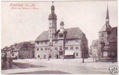 28073 Ak Eisenberg Markt mit Rathaus & Kirche um 1921