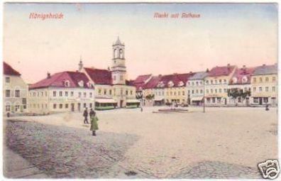 28087 AK Königsbrück Markt mir Rathaus um 1910
