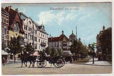 28125 Ak Düsseldorf Graf Adolfplatz mit Kutsche um 1910