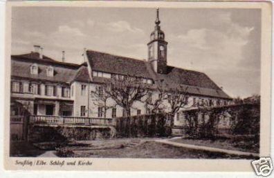 28132 Ak Seußlitz Elbe Schloß und Kirche um 1950