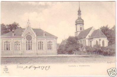 28140 Ak Riesa Turnhalle und Klosterkirche um 1910