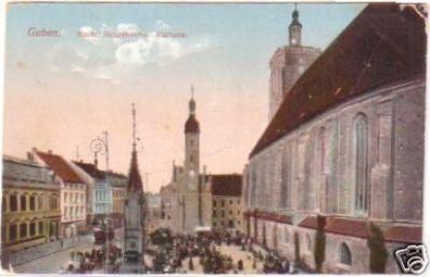 27237 Ak Guben Markt, Hauptkirche, Rathaus um 1914