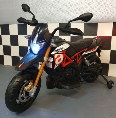 Aprilia Dorsoduro Kinder Elektro Motorrad Kindermotorrad Seitenrad 12V Musik LED