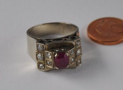 Band Ring Rubin Spinell + 0.40 Ct Diamant Rosen Platin Paladium massiv