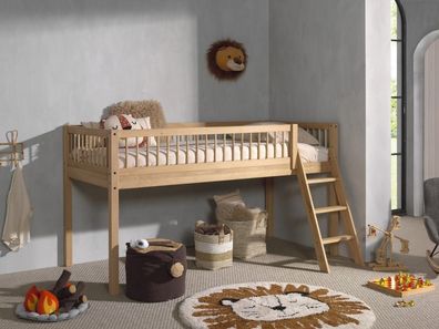 Halbhohes Bett Kinderbett 90x200 Kindermöbel Lattenrost Spielbett Eiche massiv geölt