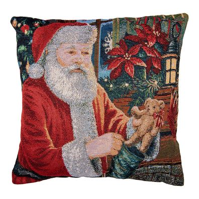 Clayre & Eef Kissenbezug 44x44 cm Rot Polyester Quadrat Weihnachtsmann (Gr. 44x44 cm)