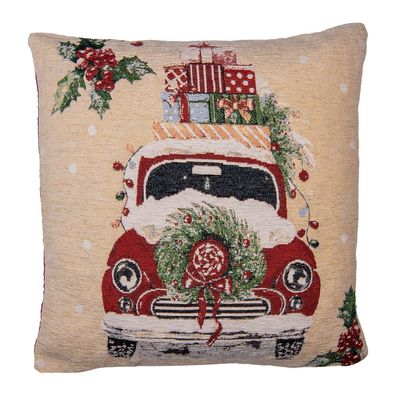 Clayre & Eef Kissenbezug 44x44 cm Beige Polyester BaumWolle Quadrat Weihnachten