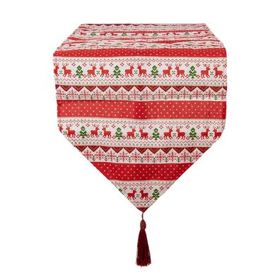 Clayre & Eef Weihnachtlicher Tischläufer 33x180 cm Rot Polyester (Gr. 33x180 cm)