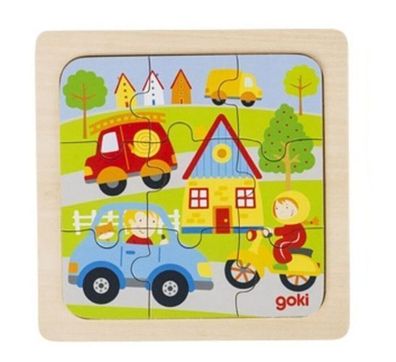 goki Einlege- Puzzle In der Stadt Holzpuzzle Holzspielzeug 57499 NEU