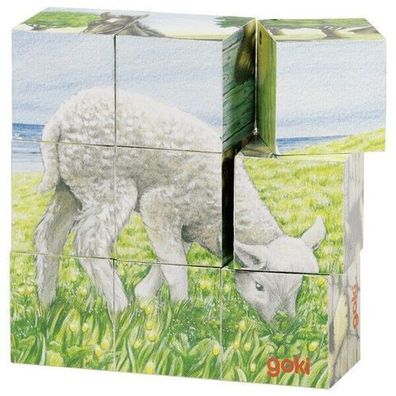 goki Würfelpuzzle Tiere 9 tlg. 57607 Holz- Puzzle für Kleinkinder 3+ Spiele NEU