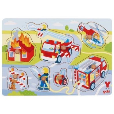 goki Holz Steckpuzzle Feuerwehr 7tlg. Holzpuzzle Puzzle 57375 Kinder NEU