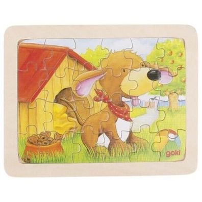 goki Einlege- Puzzle Tierkinder Hund Holzpuzzle Holzspielzeug 57807 Kinder NEU