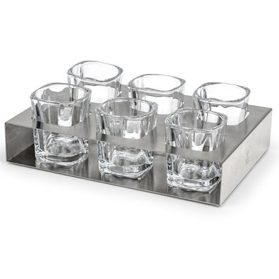 6-tlg. Shotgläser Set Schnapsgläser Partygläser Glasbecher mit Edelstahl Tablett