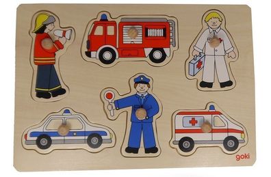 goki Holz Steckpuzzle Polizei Feuerwehr Krankenwagen 8tlg. Holzpuzzle Puzzle NEU