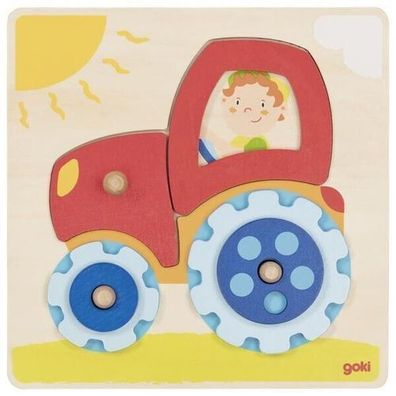 goki Holz Steckpuzzle Traktor 6tlg. Holzpuzzle Puzzle 57702 Kinder NEU