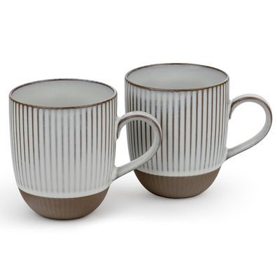 Keramik Teetassen Set 2-teilig gestreift Tassen Kaffeetassen je 450 ml Volumen