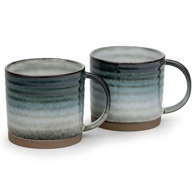 Keramik Kaffeebecher Set 2-teilig gestreift Teetassen Tassen je 350 ml Volumen