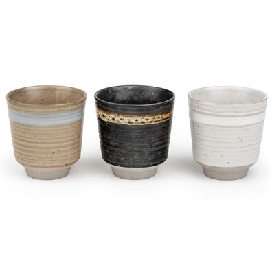 Bredemeijer Teebecher Set 3-teilig gestreift Keramik Teetassen Trinkbecher je 200 ml