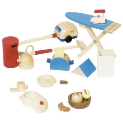 GOKI Accessoires Küche 19tlg aus Holz für Puppenhaus 51939 NEU