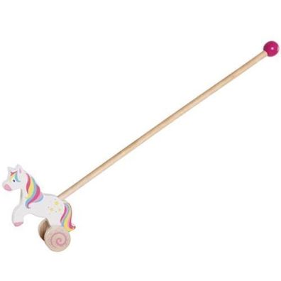 goki Schiebetier Einhorn aus Holz mit Schiebestab Länge ca. 56cm 54869 NEU