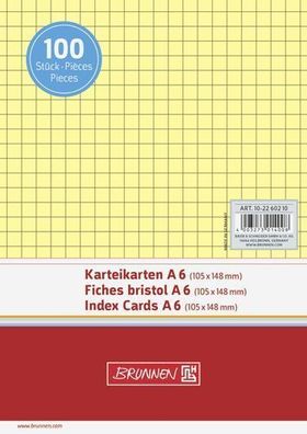 Brunnen 10-2260210 Karteikarten Karteikarton 180 g/ m² A6 quer kariert gelb