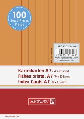 Brunnen 10-2270140 Karteikarten Karteikarton 180 g/ m² A7 quer liniert orange