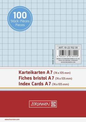 Brunnen 10-2270230 Karteikarten Karteikarton 180 g/ m² A7 quer kariert blau