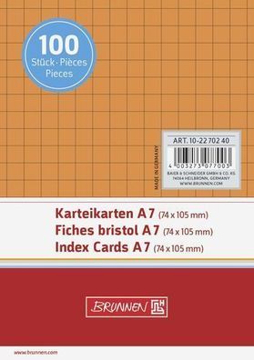 Brunnen 10-2270240 Karteikarten Karteikarton 180 g/ m² A7 quer kariert orange