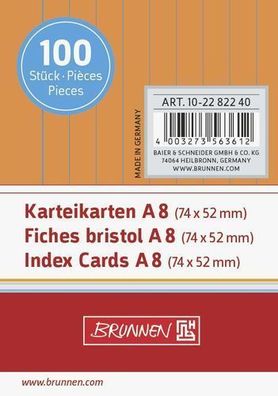 Brunnen 10-2282240 Karteikarten Karteikarton 180 g/ m² A8 quer liniert orange