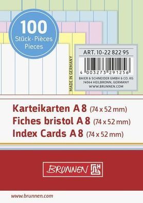 Brunnen 10-2282295 Karteikarten Karteikarton 180 g/ m² A8 quer liniert sortiert