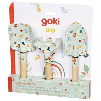 Goki Gartengeräte-Set 3tlg Frühling für Kinder Schaufel Harke Garten 63875 Neu