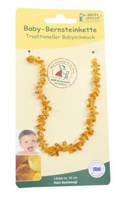 Grünspecht Bernsteinkette Flachbarock cognac Halskette Babyschmuck 524-V3 NEU
