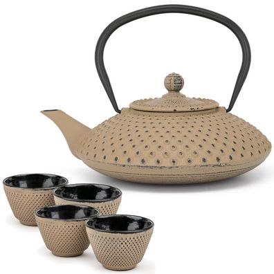 Bredemeijer Asia Teekanne Gusseisen 1,2 L grau Set mit 4 Teebecher