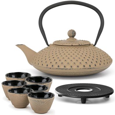 Bredemeijer Asia Teekanne Gusseisen 1,2 L grau Set 6 Teebecher & Untersetzer
