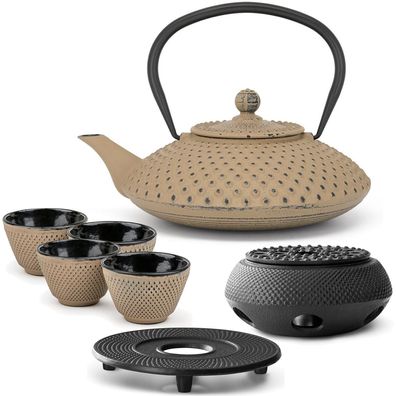 Bredemeijer Asia Teekanne Set Gusseisen 1,25 L grau 4 Becher Untersetzer Set