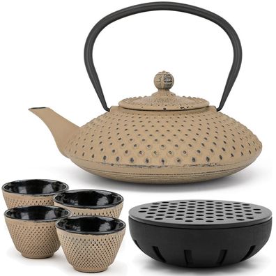 Bredemeijer Asia Teekanne Gusseisen 1.25L grau Set Teewärmer & 4 Teebecher