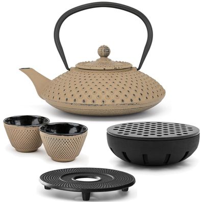 Bredemeijer Asia Teekanne Gusseisen 1,25 L grau Set & 2 Becher & Teewärmer