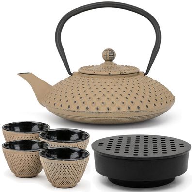 Bredemeijer Teekanne Set Gusseisen 1,25 L grau 4 Teebecher & Guss-Teewärmer